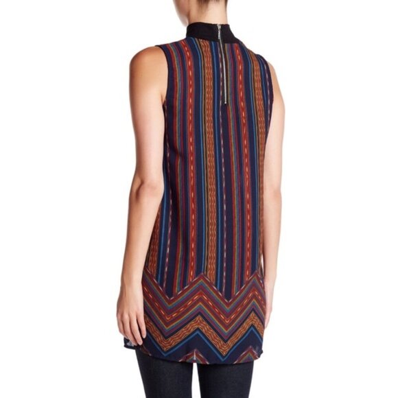 Bobeau Split Side Mock Neck Stripe Tunic Blouse - Picture 3 of 16